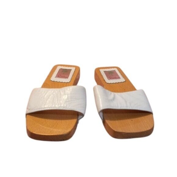 Lilly Pulitzer Size 10 Womens White Leather Wood Slide Sandals Made In Italy - Picture 2 of 10